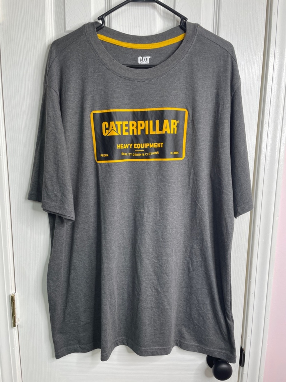 Caterpillar Gray Short-Sleeve Tee with Yellow Logo